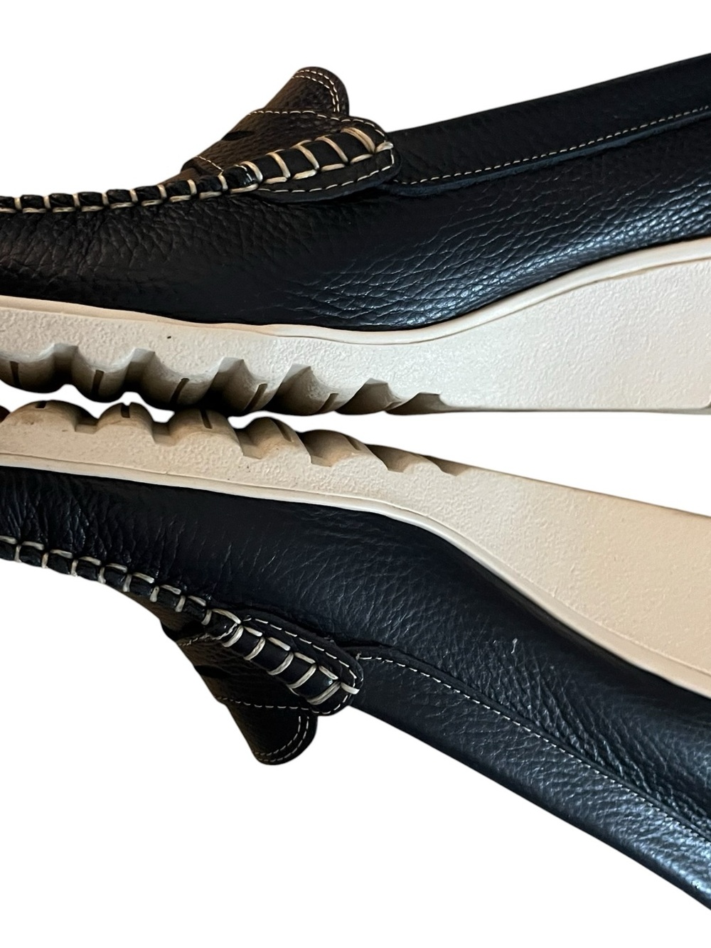 Ladies Navy Leather Wedge Loafers size 40 - Picture 2 of 9